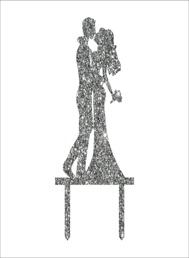 Party Baazaar Acyrlic Silver Glitter Finish Couple Cake Topper for Decoration (Silver, 6X3 Inches) - Image 4